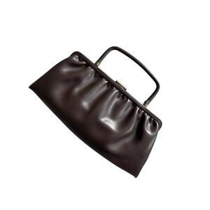 1960s Garay Vintage Brown Leather Handbag Structured Frame Mid Century Purse